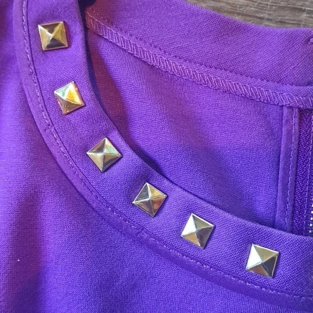 Michael Kors Purple dress gold studded neckline /zipper Size 14
